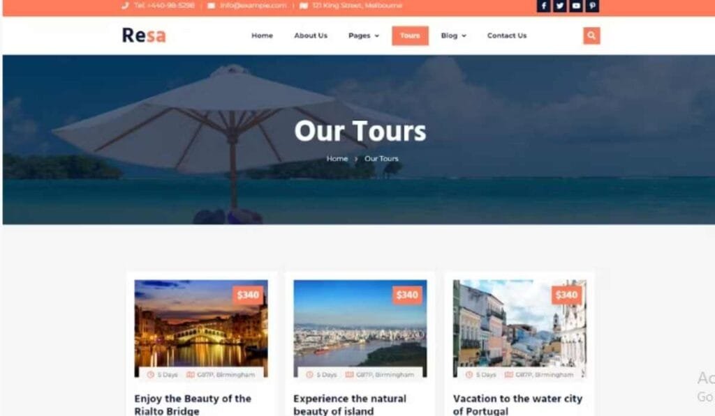 Resa - Travel & Tourism Elementor Template 